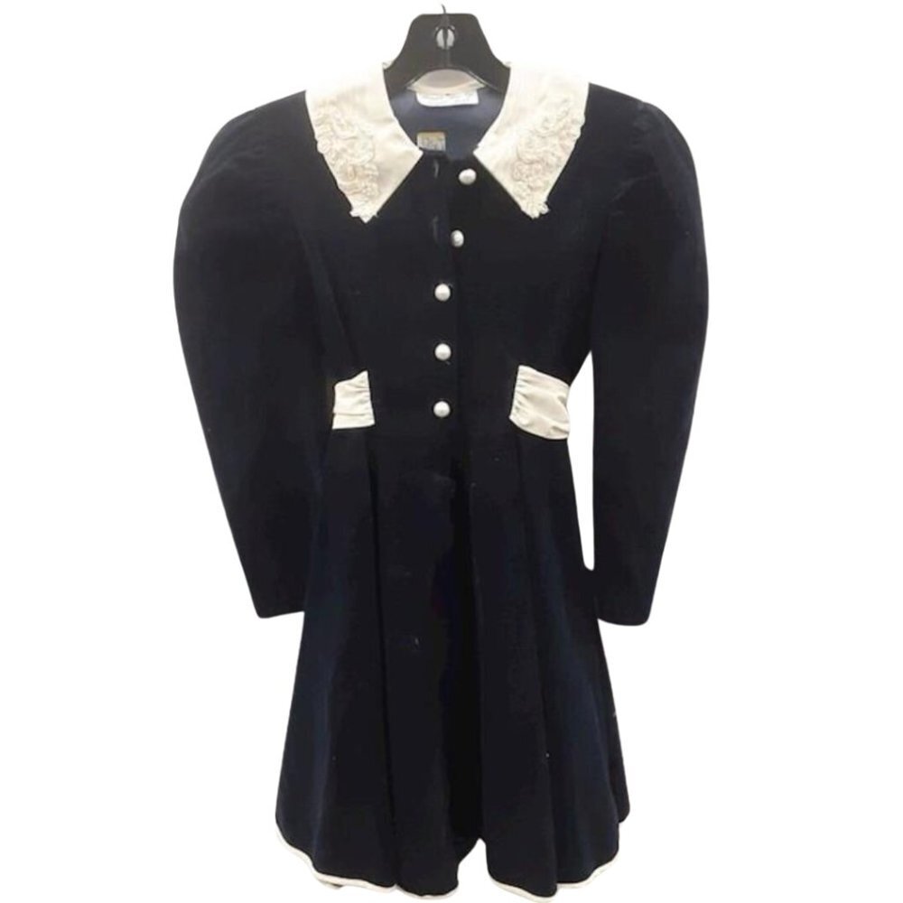 Vintage Sarah Too By Sarah Kent Blue Velvet Puff Sleeve Childrens Dress Size L